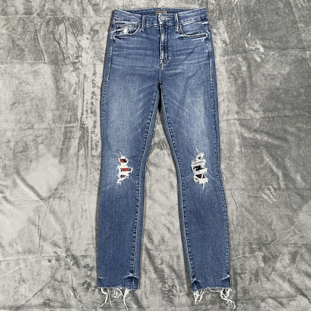 Mother High Waisted Looker Ankle Fray Jeans Womens 24 Blue Medium Wash